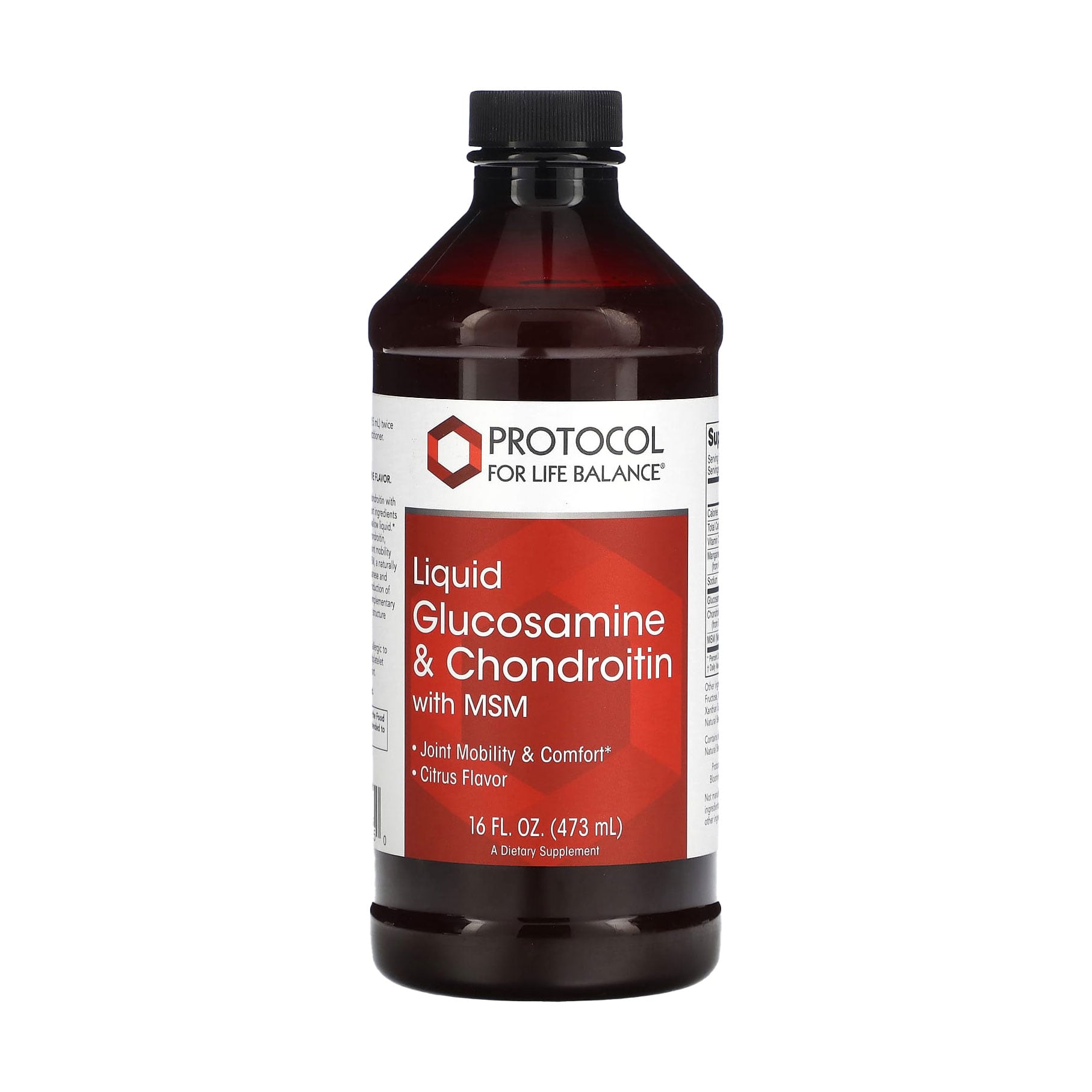 Глюкозамін та хондроїтин з МСМ Protocol For Life Balance Liquid Glucosamine &amp; Chondroitin with MSM з цитрусовим смаком, в рідині, 473 мл